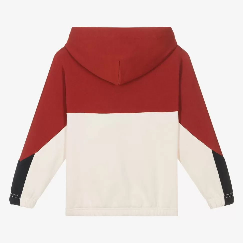 Tommy Hilfiger Red & White Cotton Color Block Hoodie^BOY Tops