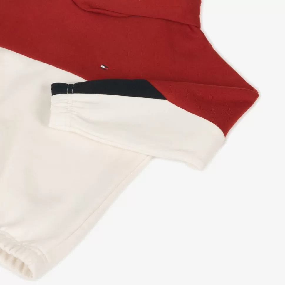 Tommy Hilfiger Red & White Cotton Color Block Hoodie^BOY Tops