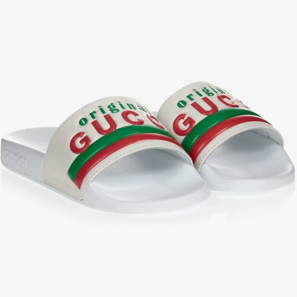 Gucci White Leather Logo Sliders^BOY Sliders | Sliders